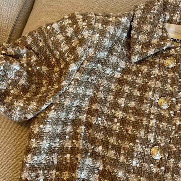NEW L'AGENCE Cove Cropped Tweed Jacket Sz2 Dark Cappuccino/Gold Multi Tweed - Picture 12 of 13